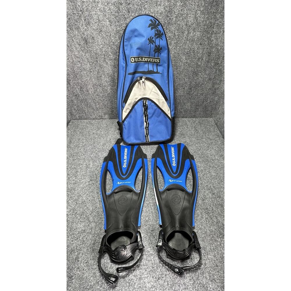 US Divers Flippers W/ Storage Water Diving Snorkeling Bag (Size M 7-10) Blue VTG